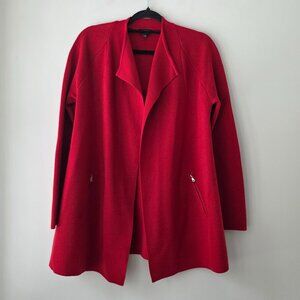 TALBOTS Open Front Merino Wool Sweater Jacket | Med | Zip Pockets Bright Red EUC